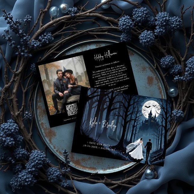 Reserve A Data Wedding Photo & QR Haunted Castle Gothic (Criador carregado)