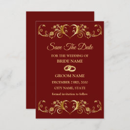Reserve A Data Wedding Red Golden Geometric Pattern Elegant