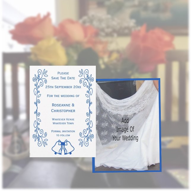 Reserve A Data Wedding Save The Date Blue Sapphire Bells (Criador carregado)