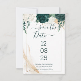 Reserve A Data Wedding White Save the Date Emerald Green