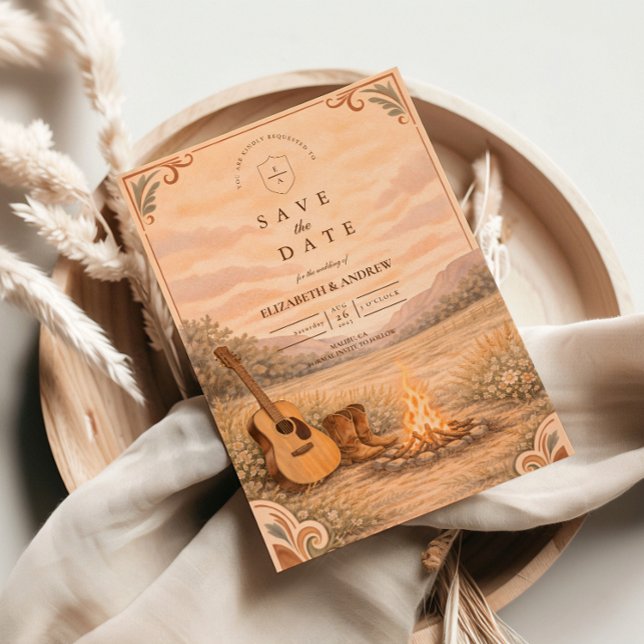 Reserve A Data Western Campfire Guitar Meadow Wedding (Criador carregado)