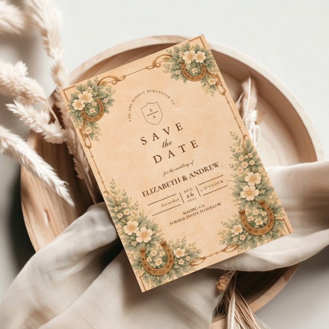 Reserve A Data Western Desert Horseshoe Floral Wedding (Criador carregado)