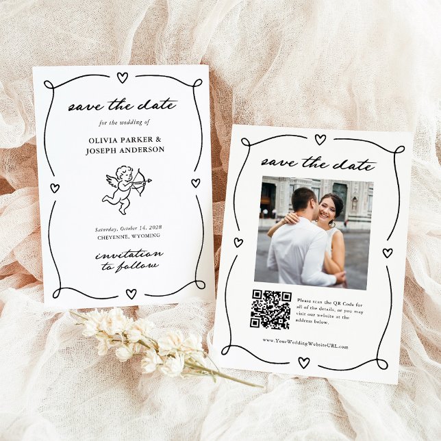 Reserve A Data Whimsical Cupid | Romantic Photo and QR Code (Criador carregado)