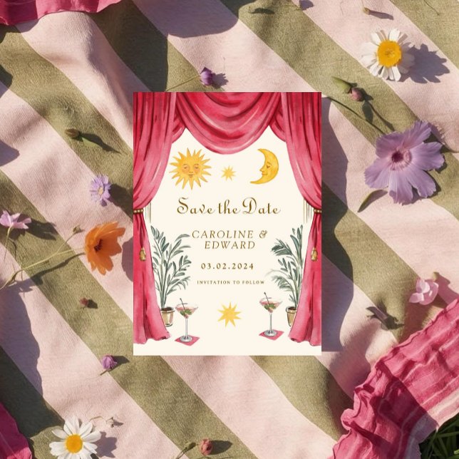 Reserve A Data Whimsical handpainted Celestial Folk Wedding  Save (Criador carregado)