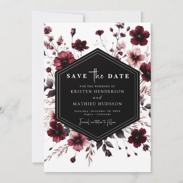 Reserve A Data Whimsical Modern Burgundy Wedding (Frente)