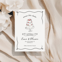 Whimsical Quirky Mão Desenhado Casamento De Bolo D