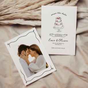 Reserve A Data Whimsical Quirky Mão Desenhado Casamento De Bolo D