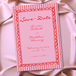 Reserve A Data Whimsical Red Pink Watercolor Stripe Wedding