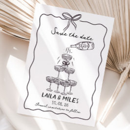 Reserve A Data Whimsical Save the date champagne tower wedding