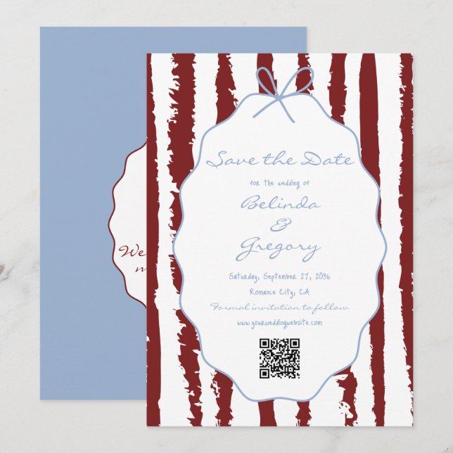 Reserve A Data Whimsical Stripes Handwritten Painted Wedding  (Frente/Verso)