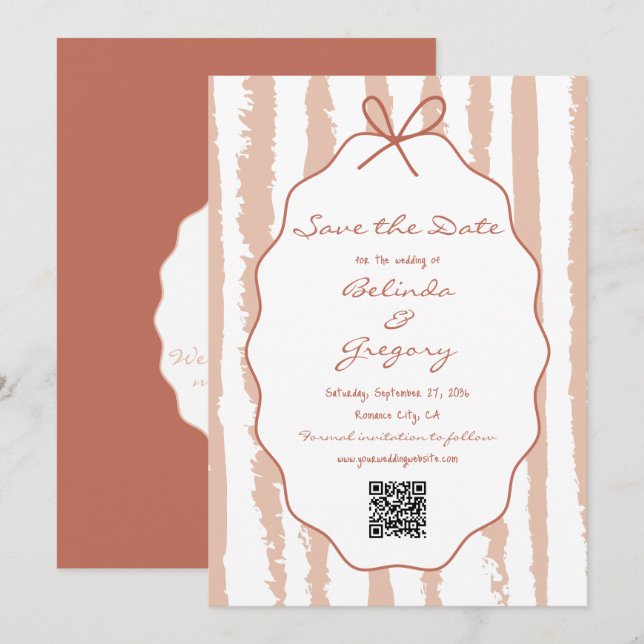Reserve A Data Whimsical Stripes Handwritten Painted Wedding  (Frente/Verso)
