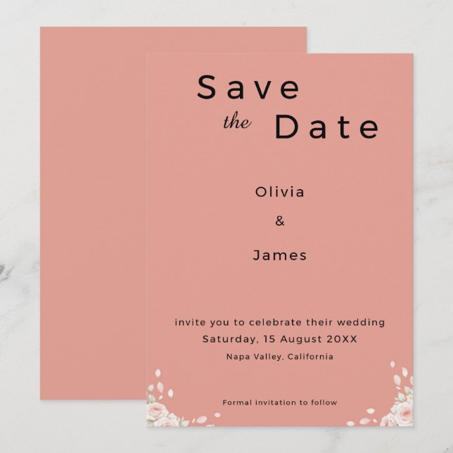 Reserve A Data Whispered Petals Elegant Minimalist Save the Date (Frente/Verso)