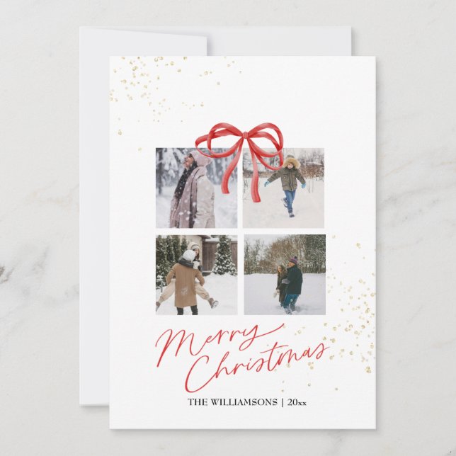 Reserve A Data White and Red Aesthetic Family Christmas Card (Frente)
