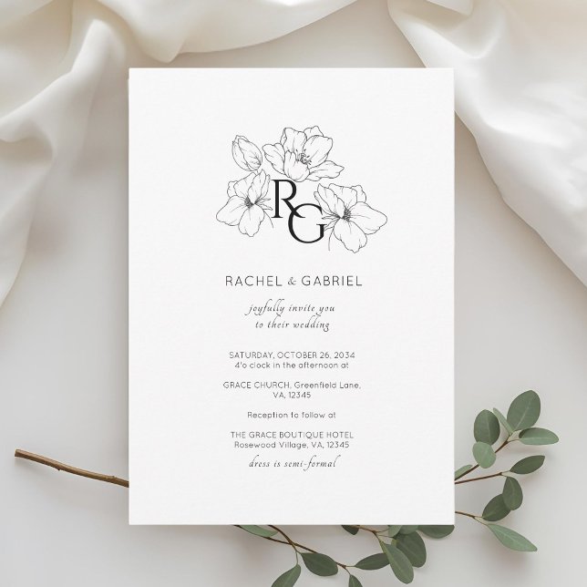 Reserve A Data White | Chic Monogram Wedding Invitation Card (Criador carregado)