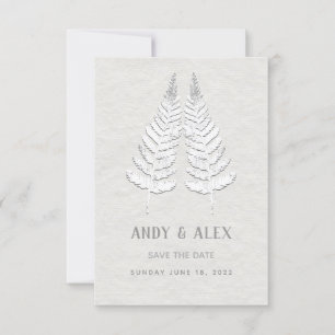 Reserve A Data White Fern Weding Save The Date Card