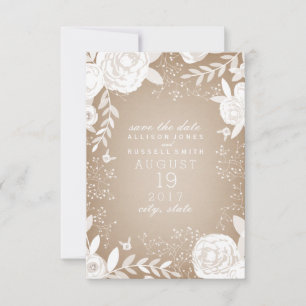 Reserve A Data White Floral Cardstock Inspirado Salvar Data
