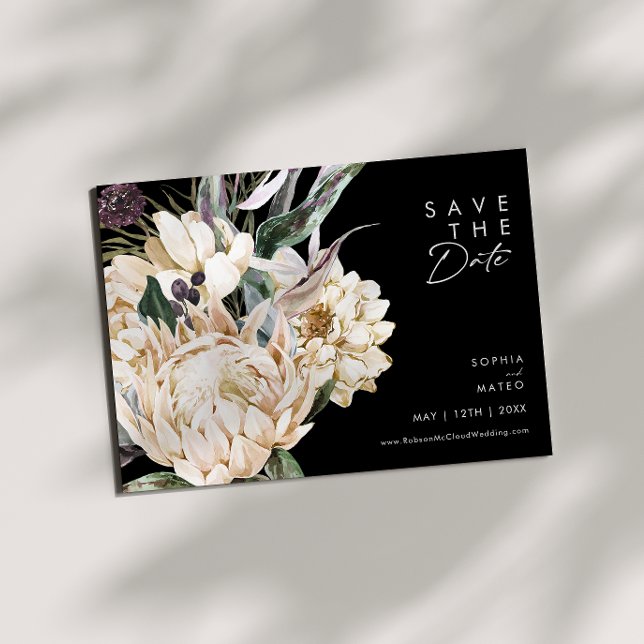 Reserve A Data White Floral | Preto Horizontal Salvar a Data (Criador carregado)