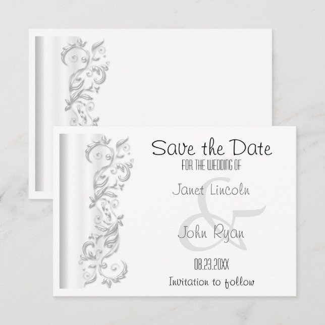 Reserve A Data White Floral Save the Date Design (Frente/Verso)