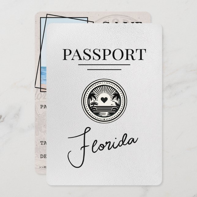 Reserve A Data White Florida Passport Salvar a data (Frente/Verso)