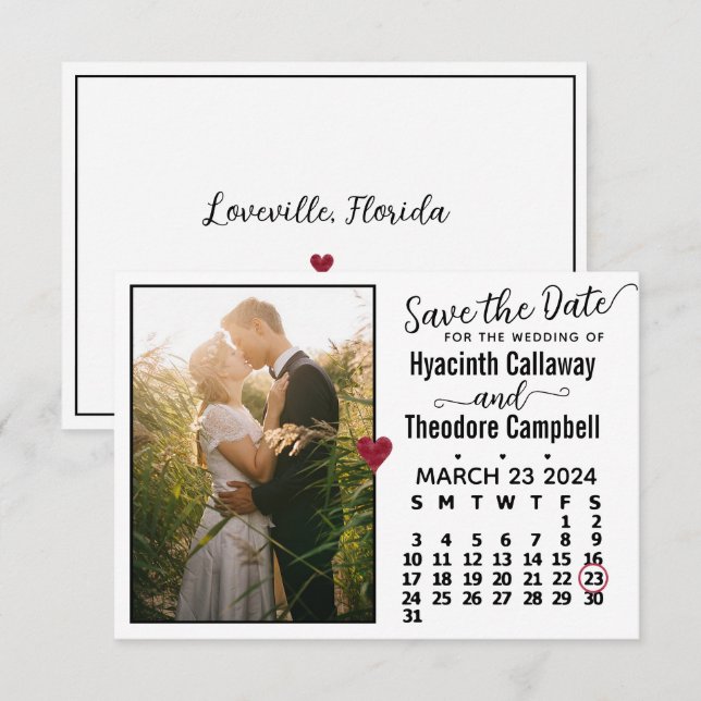 Reserve A Data White Foto Personalizada do Calendário de Março de (Frente/Verso)