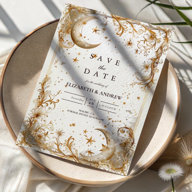 Reserve A Data White Gold Celestial Moon & Stars Wedding (Criador carregado)