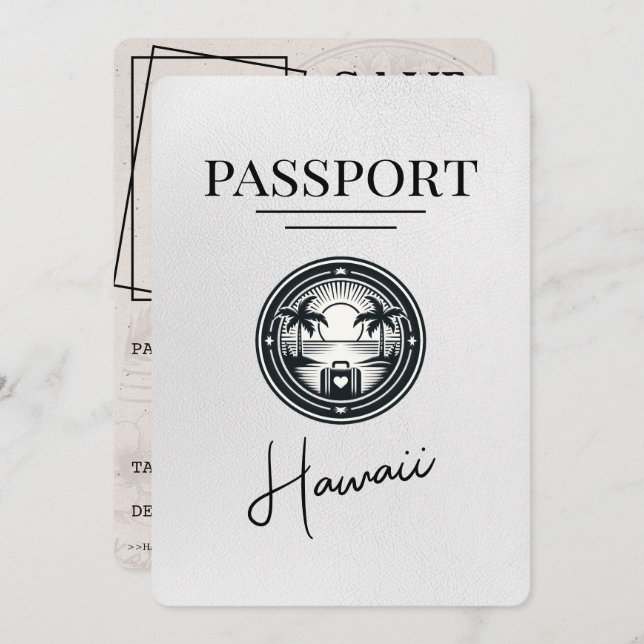 Reserve A Data White Hawaii Passport Salvar Data (Frente/Verso)