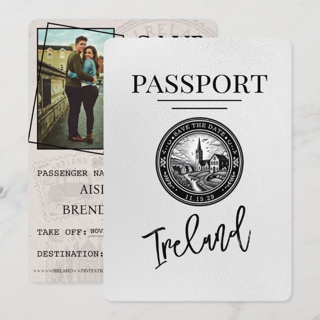 Reserve A Data White Ireland Passport Save Date (Salvar Passaport (Frente/Verso)