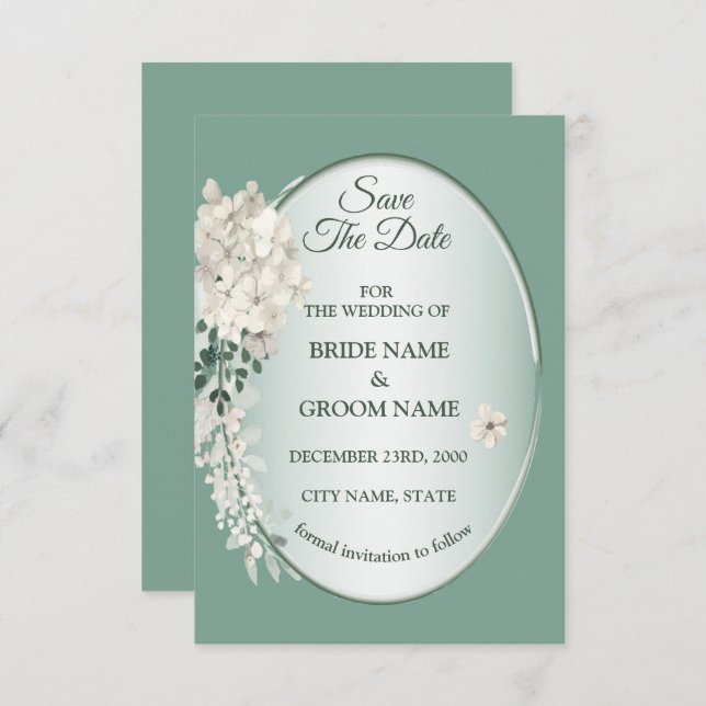 Reserve A Data White Jasmine Floral Green Geometric Wedding (Frente/Verso)