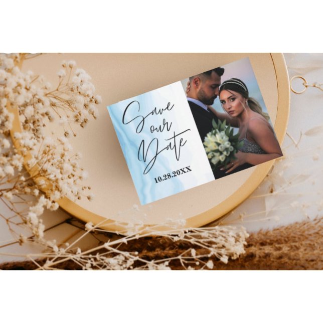 Reserve A Data White Marble Salve A Data Personalizável Card (Criador carregado)