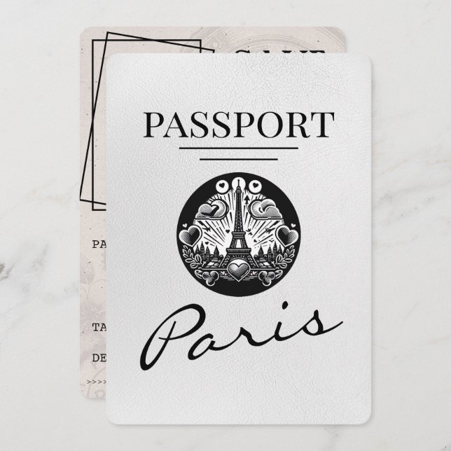Reserve A Data White Paris Passport Salvar Data (Frente/Verso)