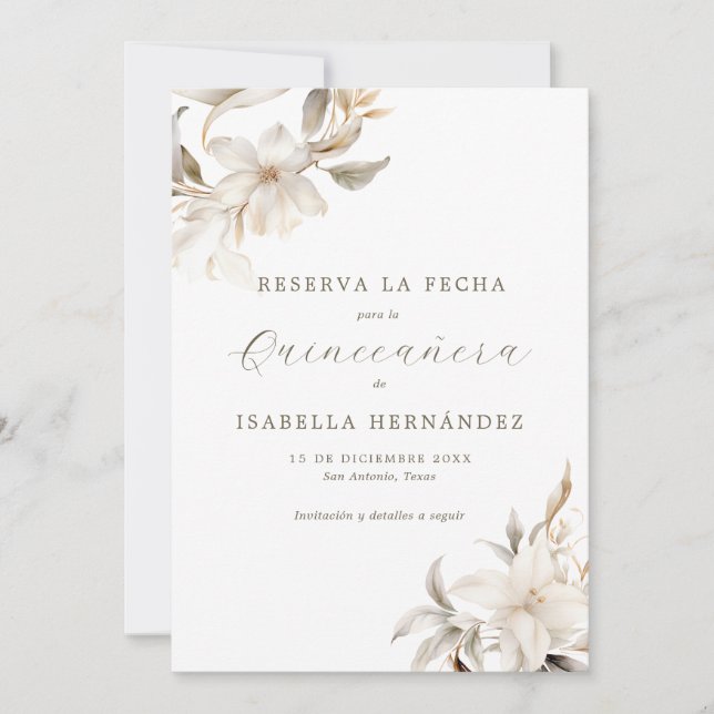 Reserve A Data White Reserva la Fecha Espanha Quinceañera (Frente)
