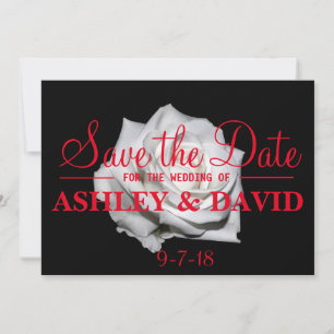 Reserve A Data White Rose Red Script Save the Date Card (Salvar o