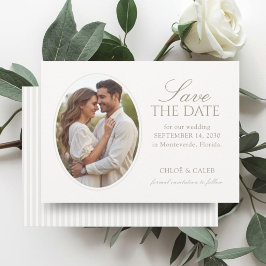 Reserve A Data White & Sand | Stripe Oval Photo Wedding Save 