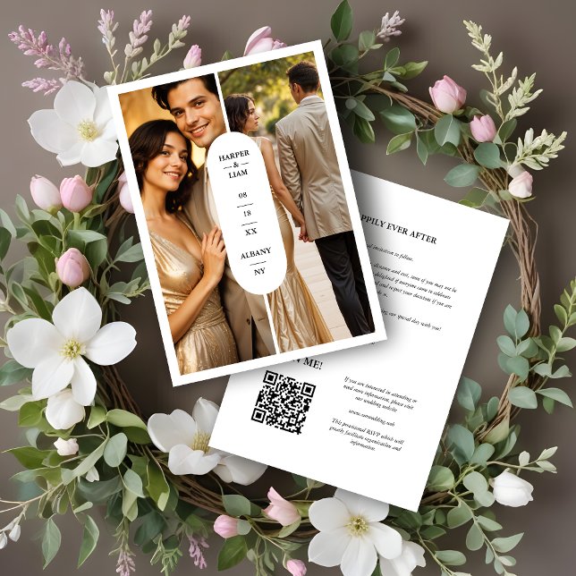 Reserve A Data White Stylish Oval Minimalist 2 Photos Wedding (White Stylish Oval Minimalist 2 Photos Wedding Save de Dates Cards.)