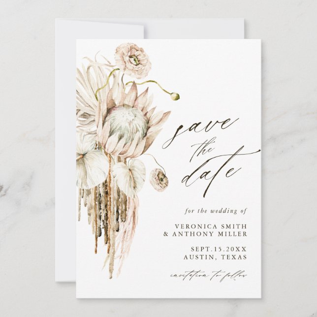 Reserve A Data Wild Boho Protea Pampas Grass Foto De Casamento Fl (Frente)