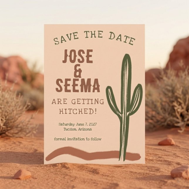 Reserve A Data Wild West Saguaro Cactus Hand Drawn Custom  (Wild West Saguaro Cactus Hand Drawn Custom Save The Date Invitation Card
)