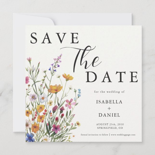 Reserve A Data Wildflower Elegant Boho Wedding Save The Date (Frente)