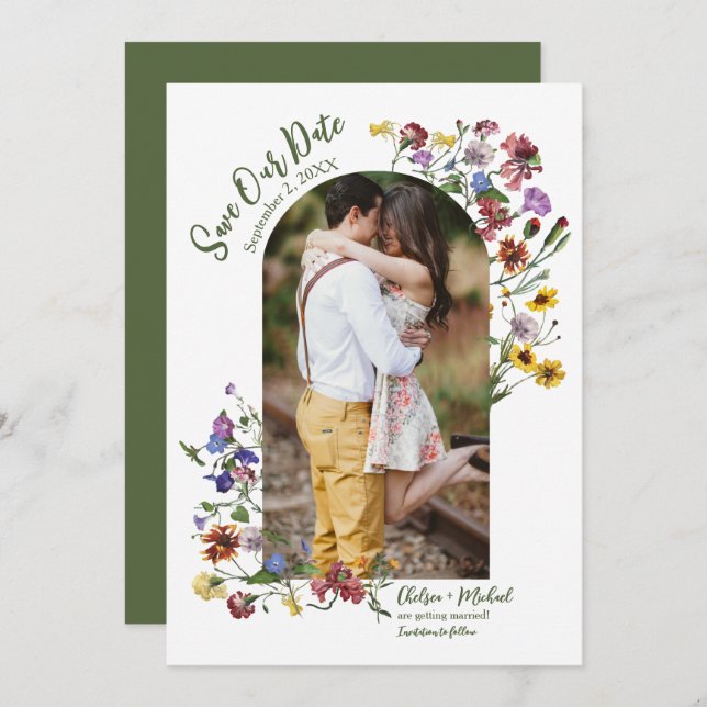Reserve A Data Wildflower Frame Rustic Boho Wedding (Frente/Verso)