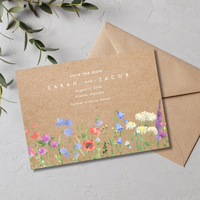 Reserve A Data Wildflower Kraft Paper Casamento Russo (Wildflower Kraft Paper Rustic Wedding Save The Date)