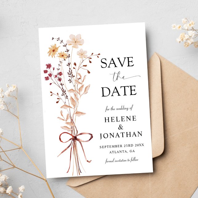 Reserve A Data Wildflower Modern Elegant Floral Wedding (Wildflower Modern Elegant Floral Wedding Save The Date)