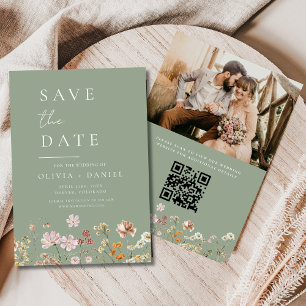 Reserve A Data Wildflower Sage Green Photo Código QR Salvar Data