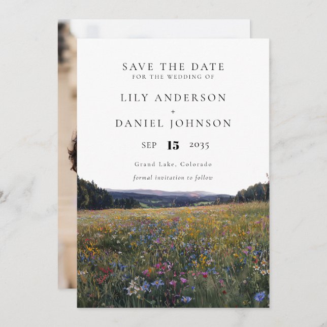 Reserve A Data Wildflowers Floral Meadow Photo Wedding (Frente/Verso)