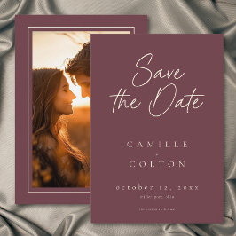 Reserve A Data Wine Burgundy Minimalist Wedding Photo