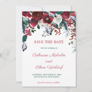Reserve A Data Winter Berry Floral Photo Flat Save The Date Card
