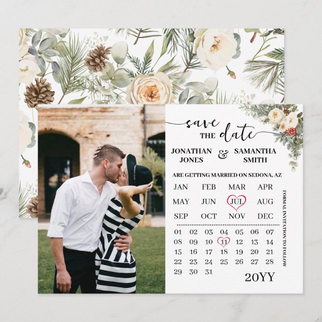 Reserve A Data Winter Floral Calendar with Photo (Frente/Verso)