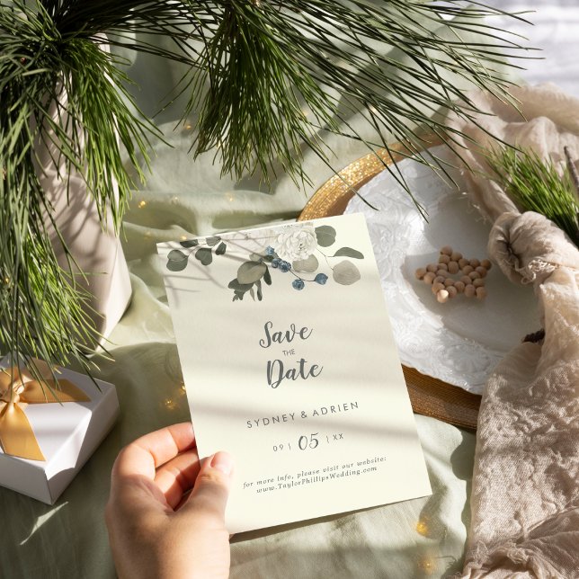 Reserve A Data Winter Floral | Casamento De Marfim Exceto Data (Criador carregado)