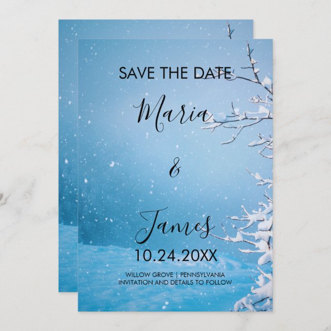 Reserve A Data Winter Snow Wedding Flat Save The Date Card (Frente/Verso)