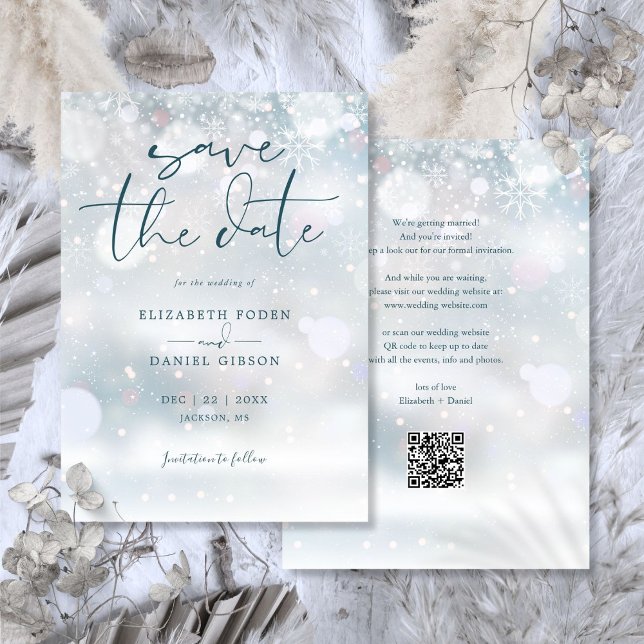 Reserve A Data Winter Wonderland Código QR Casamento de Neve (Winter Wonderland QR Code Snow Wedding Save The Date)