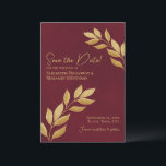 Reserve A Data Wistful Leaves Elegant Burgundy and Gold Wedding<br><div class="desc">These elegant wedding save the date cards feature a rustic yet modern design with sprigs of golden watercolor leaves entering from both sides of the card on a marbled burgundy background. The typography is unique and elegant with both left and right justified text. Simple and stylish, these cards are the...</div>