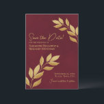 Reserve A Data Wistful Leaves Elegant Burgundy and Gold Wedding<br><div class="desc">These elegant wedding save the date cards feature a rustic yet modern design with sprigs of golden watercolor leaves entering from both sides of the card on a marbled burgundy background. The typography is unique and elegant with both left and right justified text. Simple and stylish, these cards are the...</div>